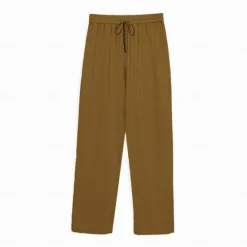Hot OUKU Men's Active Linen Pants Trousers Chinos Solid Color Full Length Formal Wedding Party Cotton Elegant Vacation Light Green Micro-elastic Brown