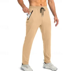 Clearance OUKU Men's Active Pants Sweatpants Trousers Pocket Drawstring Elastic Waist Plain Comfort Sports Outdoor Daily Fashion Casual Dark Khaki Light Khaki Micro-elastic