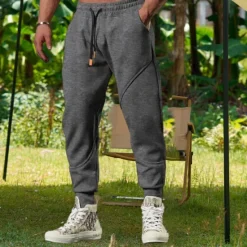 Best OUKU Men's Active Pants Sweatpants Joggers Trousers Drawstring Elastic Waist Color Block Comfort Soft Casual Daily Holiday Sports Fashion Black Light Grey