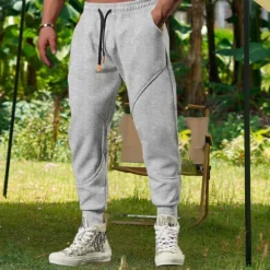 Best OUKU Men's Active Pants Sweatpants Joggers Trousers Drawstring Elastic Waist Color Block Comfort Soft Casual Daily Holiday Sports Fashion Black Light Grey