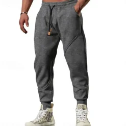 Best OUKU Men's Active Pants Sweatpants Joggers Trousers Drawstring Elastic Waist Color Block Comfort Soft Casual Daily Holiday Sports Fashion Black Light Grey
