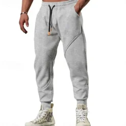 Best OUKU Men's Active Pants Sweatpants Joggers Trousers Drawstring Elastic Waist Color Block Comfort Soft Casual Daily Holiday Sports Fashion Black Light Grey