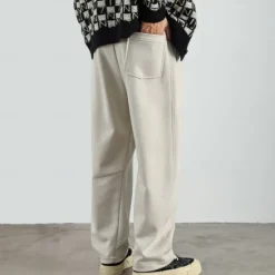 Online OUKU Men's Active Pants Wide Leg Sweatpants Elastic Waist Woven Solid Color Geometric Full Length Outdoor Casual Daily Sports Fashion Navy Blue Beige Micro-elastic