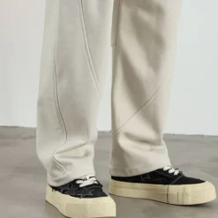 Online OUKU Men's Active Pants Wide Leg Sweatpants Elastic Waist Woven Solid Color Geometric Full Length Outdoor Casual Daily Sports Fashion Navy Blue Beige Micro-elastic