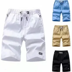 Online OUKU Men's Active Shorts Pocket Drawstring Elastic Waist Solid Color Comfort Breathable Knee Length Casual Daily Going out Stylish Simple Black Yellow Micro-elastic