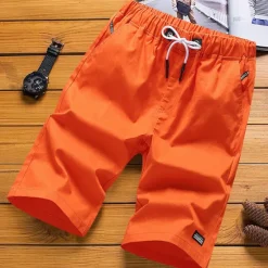 Online OUKU Men's Active Shorts Pocket Drawstring Elastic Waist Solid Color Comfort Breathable Knee Length Casual Daily Going out Stylish Simple Black Yellow Micro-elastic