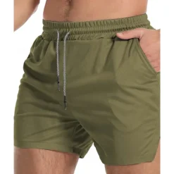 Hot OUKU Men's Active Shorts Sweat Shorts Shorts Summer Shorts Pocket Drawstring Elastic Waist Plain Comfort Short Sports Outdoor Daily Going out Fashion Casual ArmyGreen Black Micro-elastic