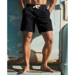 OUKU Men's Active Sweat Shorts Shorts Summer Shorts Drawstring Elastic Waist Straight Leg Plain Comfort Breathable Short Casual Daily Holiday Sports Fashion Black White Micro-elastic