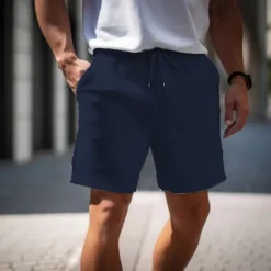 Outlet OUKU Men's Active Sweat Shorts Shorts Summer Shorts Drawstring Elastic Waist Straight Leg Plain Comfort Breathable Short Casual Daily Holiday Sports Fashion White Army Green