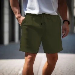 Outlet OUKU Men's Active Sweat Shorts Shorts Summer Shorts Drawstring Elastic Waist Straight Leg Plain Comfort Breathable Short Casual Daily Holiday Sports Fashion White Army Green