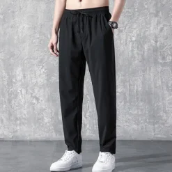 OUKU Men's Active Trousers Casual Pants Pocket Drawstring Elastic Waist Solid Color Breathable Outdoor Full Length Casual Daily Streetwear Stylish Casual / Sporty Micro-elastic Black Straight Leg
