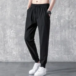 OUKU Men's Active Trousers Casual Pants Pocket Drawstring Elastic Waist Solid Color Breathable Outdoor Full Length Casual Daily Streetwear Stylish Casual / Sporty Micro-elastic Black Straight Leg