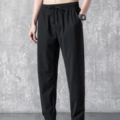 OUKU Men's Active Trousers Casual Pants Pocket Drawstring Elastic Waist Solid Color Breathable Outdoor Full Length Casual Daily Streetwear Stylish Casual / Sporty Micro-elastic Black Straight Leg