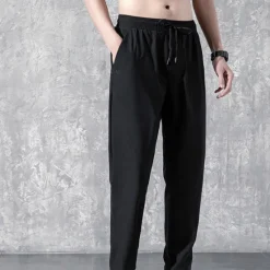 OUKU Men's Active Trousers Casual Pants Pocket Drawstring Elastic Waist Solid Color Breathable Outdoor Full Length Casual Daily Streetwear Stylish Casual / Sporty Micro-elastic Black Straight Leg