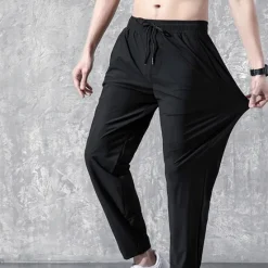OUKU Men's Active Trousers Casual Pants Pocket Drawstring Elastic Waist Solid Color Breathable Outdoor Full Length Casual Daily Streetwear Stylish Casual / Sporty Micro-elastic Black Straight Leg