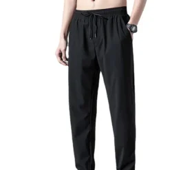 OUKU Men's Active Trousers Casual Pants Pocket Drawstring Elastic Waist Solid Color Breathable Outdoor Full Length Casual Daily Streetwear Stylish Casual / Sporty Micro-elastic Black Straight Leg