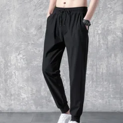 OUKU Men's Active Trousers Casual Pants Pocket Drawstring Elastic Waist Solid Color Breathable Outdoor Full Length Casual Daily Streetwear Stylish Casual / Sporty Micro-elastic Black Straight Leg