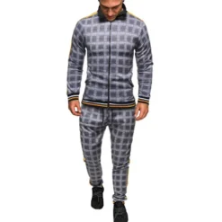 Best OUKU men's activewear sets - winter long sleeve classic plaid tracksuit - full-zip sweatshirt jacket with pants for mens - stylish sportswear for men gym - xmas gifts for men