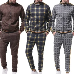 Best OUKU men's activewear sets - winter long sleeve classic plaid tracksuit - full-zip sweatshirt jacket with pants for mens - stylish sportswear for men gym - xmas gifts for men