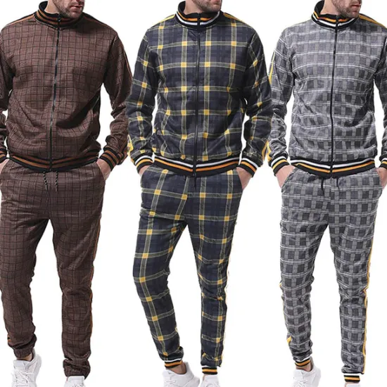 Best OUKU men's activewear sets - winter long sleeve classic plaid tracksuit - full-zip sweatshirt jacket with pants for mens - stylish sportswear for men gym - xmas gifts for men