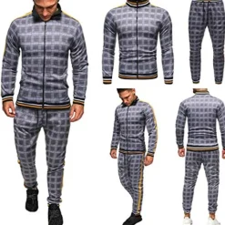 Best OUKU men's activewear sets - winter long sleeve classic plaid tracksuit - full-zip sweatshirt jacket with pants for mens - stylish sportswear for men gym - xmas gifts for men