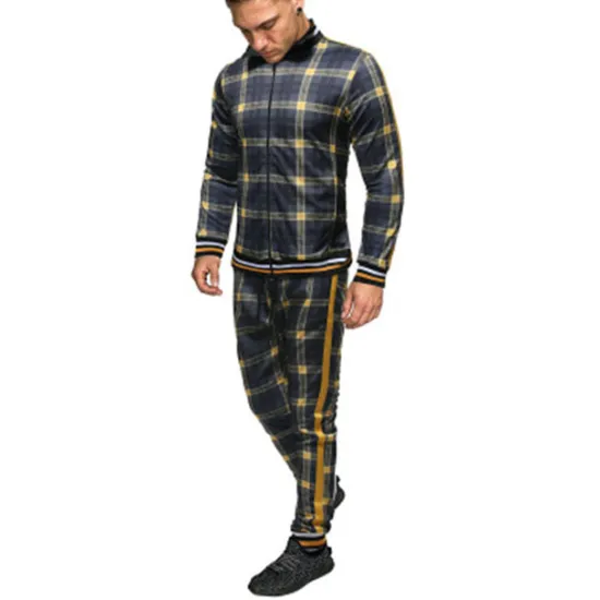 Best OUKU men's activewear sets - winter long sleeve classic plaid tracksuit - full-zip sweatshirt jacket with pants for mens - stylish sportswear for men gym - xmas gifts for men