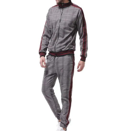 Best OUKU men's activewear sets - winter long sleeve classic plaid tracksuit - full-zip sweatshirt jacket with pants for mens - stylish sportswear for men gym - xmas gifts for men