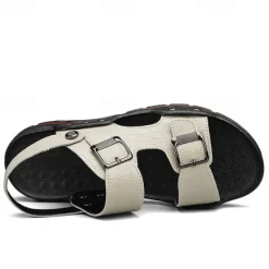 Clearance OUKU Men's Adjustable Buckle Strap Sandals – Stylish Crocodile-Pattern Design, Cushioned Sole, Durable Outdoor Summer Footwear for Casual and Travel Use