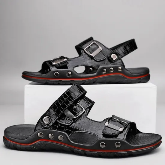 Clearance OUKU Men's Adjustable Buckle Strap Sandals – Stylish Crocodile-Pattern Design, Cushioned Sole, Durable Outdoor Summer Footwear for Casual and Travel Use