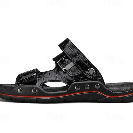 Clearance OUKU Men's Adjustable Buckle Strap Sandals – Stylish Crocodile-Pattern Design, Cushioned Sole, Durable Outdoor Summer Footwear for Casual and Travel Use