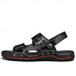 Clearance OUKU Men's Adjustable Buckle Strap Sandals – Stylish Crocodile-Pattern Design, Cushioned Sole, Durable Outdoor Summer Footwear for Casual and Travel Use