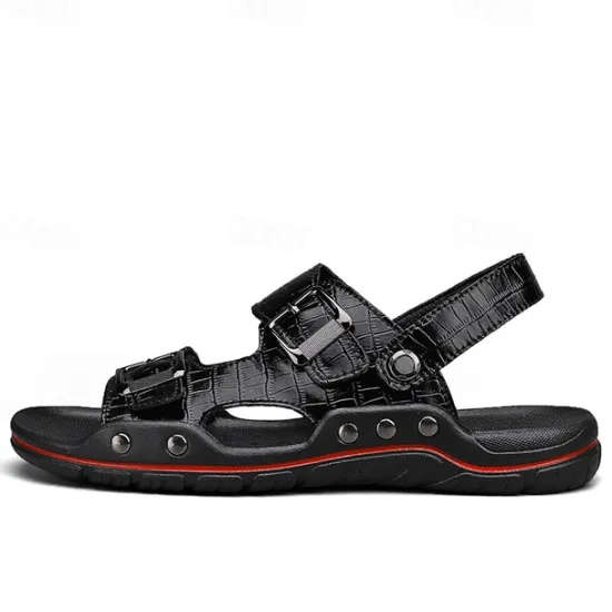 Clearance OUKU Men's Adjustable Buckle Strap Sandals – Stylish Crocodile-Pattern Design, Cushioned Sole, Durable Outdoor Summer Footwear for Casual and Travel Use