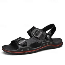 Clearance OUKU Men's Adjustable Buckle Strap Sandals – Stylish Crocodile-Pattern Design, Cushioned Sole, Durable Outdoor Summer Footwear for Casual and Travel Use