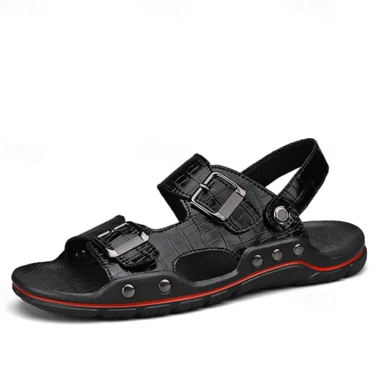 Clearance OUKU Men's Adjustable Buckle Strap Sandals – Stylish Crocodile-Pattern Design, Cushioned Sole, Durable Outdoor Summer Footwear for Casual and Travel Use