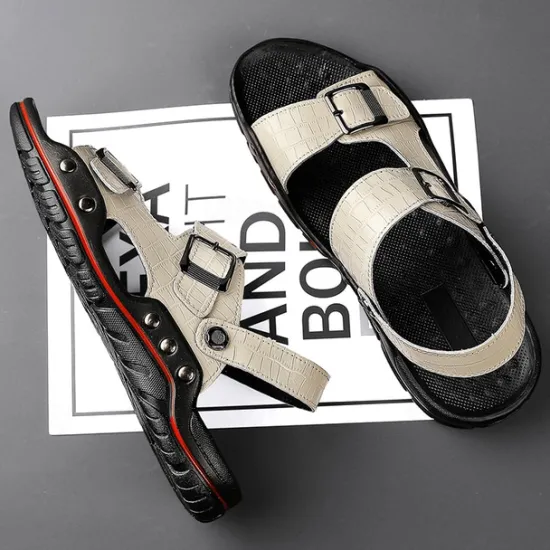 Clearance OUKU Men's Adjustable Buckle Strap Sandals – Stylish Crocodile-Pattern Design, Cushioned Sole, Durable Outdoor Summer Footwear for Casual and Travel Use