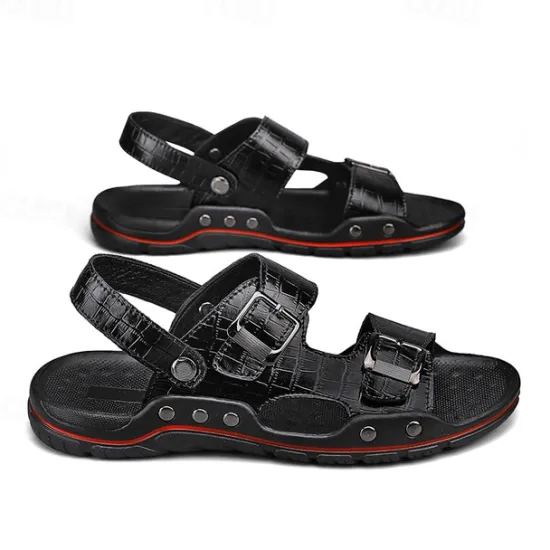 Clearance OUKU Men's Adjustable Buckle Strap Sandals – Stylish Crocodile-Pattern Design, Cushioned Sole, Durable Outdoor Summer Footwear for Casual and Travel Use