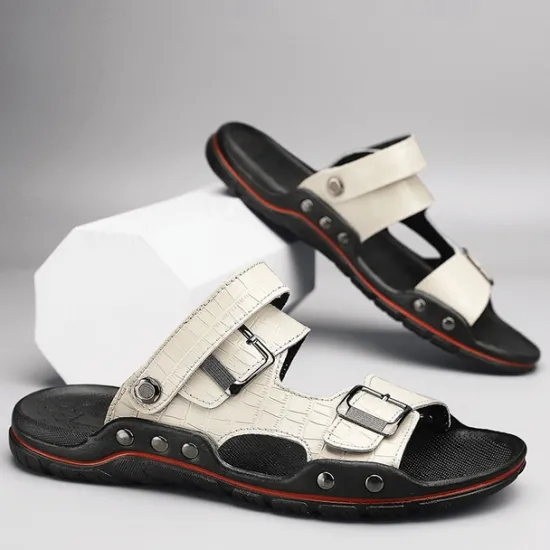 Clearance OUKU Men's Adjustable Buckle Strap Sandals – Stylish Crocodile-Pattern Design, Cushioned Sole, Durable Outdoor Summer Footwear for Casual and Travel Use