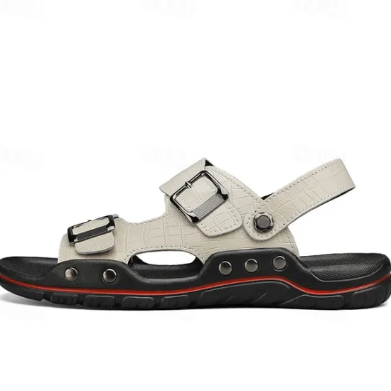 Clearance OUKU Men's Adjustable Buckle Strap Sandals – Stylish Crocodile-Pattern Design, Cushioned Sole, Durable Outdoor Summer Footwear for Casual and Travel Use