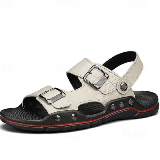 Clearance OUKU Men's Adjustable Buckle Strap Sandals – Stylish Crocodile-Pattern Design, Cushioned Sole, Durable Outdoor Summer Footwear for Casual and Travel Use