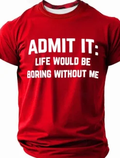 Clearance OUKU Men's Admit It Life Would Be Boring Without Me Funny Slang T Shirt Short Sleeve T shirt Graphic Print Crew Neck Shirt Fashion Daily Basic Street Casual Daily Black Red Blue Summer Spring All Seasons