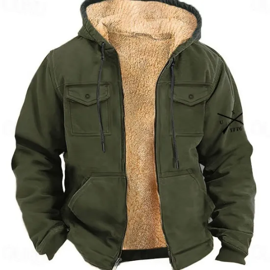 OUKU Men's American / USA Cowboy Patriotic Fleece Hoodie Hoodies Fashion Cool Long Sleeve Hooded Holiday Streetwear Brown Army Green Zipper Pocket Fall Winter Designer
