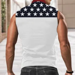 Sale OUKU Men's American / USA National Flag Shirt Western Shirt Cowboy Shirt Sleeveless Western Style Outdoor Party Summer Spring Shirt Collar White