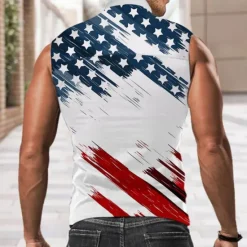 Sale OUKU Men's American / USA National Flag Shirt Western Shirt Cowboy Shirt Sleeveless Western Style Outdoor Work Causal Summer Spring Shirt Collar White