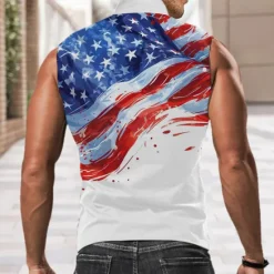 Sale OUKU Men's American / USA National Flag Shirt Western Shirt Cowboy Shirt Sleeveless Western Style Outdoor Party Work Summer Spring Shirt Collar White