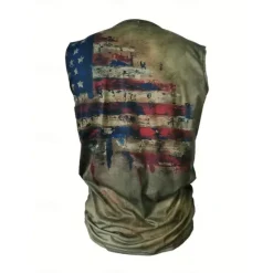 Online OUKU Men's American Flag Tank Top Henley Shirt Sleeveless Vintage Fashion Designer Outdoor Casual Daily Summer Spring & Fall Green Brown Gray Henley Henley T-Shirt