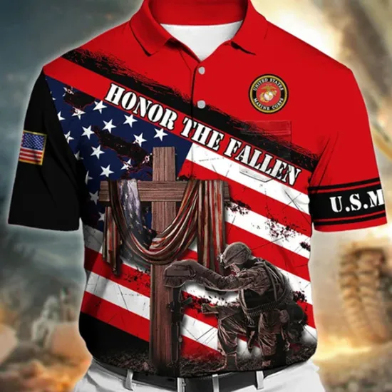 Outlet OUKU Men's American Flag Veterans Polo Shirts Golf Shirt Short Sleeve Polo Shirts Collared Shirts Casual Streetwear Vacation Wear Party Outfits Buttons 3D Print Wine Red Navy Blue