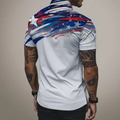 New OUKU Men's American Flag Veterans Polo Shirts Golf Shirt Short Sleeve Polo Shirts Collared Shirts Casual Vacation Wear Party Outfits Buttons 3D Print Spring & Summer Black White