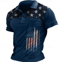 Outlet OUKU Men's American Flag Veterans Polo Shirts Golf Shirt Short Sleeve Polo Shirts Collared Shirts Casual Streetwear Vacation Wear Party Outfits Buttons 3D Print Black Blue Purple