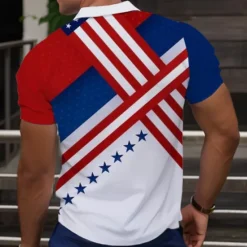 OUKU Men's American Flag Veterans Polo Shirts Golf Shirt Short Sleeve Polo Shirts Collared Shirts Streetwear Vacation Wear Party Outfits Buttons 3D Print Spring & Summer White Blue