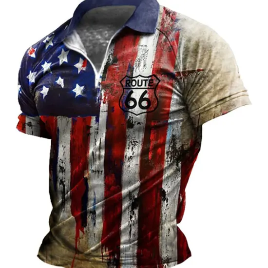 OUKU Men's American Flag Veterans Zip Polo Shirts Golf Shirt Short Sleeve Polo Shirts Collared Shirts Casual Streetwear Vacation Wear Party Outfits 3D Print Quarter Zip Polo Black-White Black Red